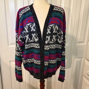 Vintage Scandia Unisex Sweater White/Black/Red/Green Size L Cardigan Made USA
